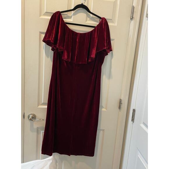 Unique Vintage Velvet Wiggle Dress off the Shoulder Burgundy 1950s Sz 4X #49 - Picture 7 of 10
